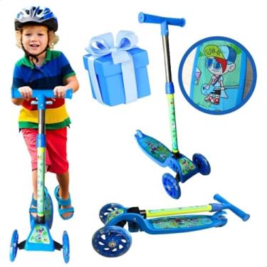 Imagem de Patinete 3 Rodas Infantil Unicórnio Rosa Luzes Freio Dobrável Suporta 40 Kg Brinquedo Presente Criança (Azul)
