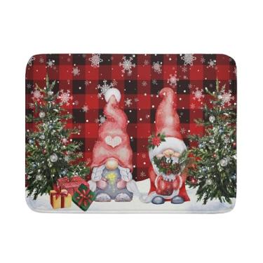 Imagem de Giwawa Tapete de Secagem de Pratos de Gnomo de Inverno 18X24", Árvores de Elfos de Natal, Flocos de Neve, Tapetes de Escorredor de Pratos, Xadrez de Búfalo Vermelho Preto, Secagem (18X24 Polegadas)