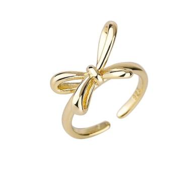 Imagem de Anéis delicados com laço aberto para mulheres, prata moderna/laço dourado promessa de empilhamento ajustável, anéis de dedo fofos, joias de amizade, presentes de aniversário e dia dos namorados para