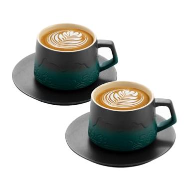 Imagem de BOILMERIT Conjunto de 2 xícaras de cappuccino de 227 g, conjunto de 2 xícaras de café de cerâmica com pires para arte com leite, copos artísticos de grés para café com leite, chá preto, presentes para