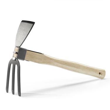 Imagem de Enxada de jardim, ferramentas de jardim, enxada e ancinho, enxada manual com cabo de madeira para soltar o solo e remover ervas daninhas (enxada e ancinho 2 em 1)