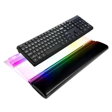 Imagem de UCINNOVATE Dreamcolor Suporte acrílico para teclado de computador + descanso de pulso para teclado, suporte de teclado retroiluminado por LED, kit de suporte para teclado para jogos para digitação