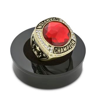 Imagem de Express Medals Anel Troféu Cor Dourada Champion com Pedra Central Sintética Vermelha Crimson Presente, Prêmio Fantasia, com Corrente de Pescoço e Anéis de Campeonato