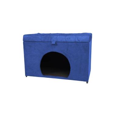 Imagem de Puff Baú Pet Casa P/ Cachorros E Gatos Em Suede - Azul Royal