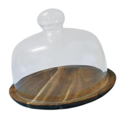 Imagem de ＫＬＫＣＭＳ Suporte de bolo de madeira com cúpula, armazenamento de pão, prato de frutas, bandeja de servidor, suporte para sobremesas, biscoitos, hotéis, M