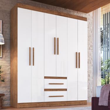 Imagem de Guarda Roupa Casal 6 Portas 2 Gavetas 100 MDF Napoli Doripel - Off White Nogueira