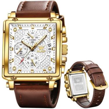 Imagem de Relógio OLEVS Cronógrafo Quadrado Masculino - Couro e Design Fashion