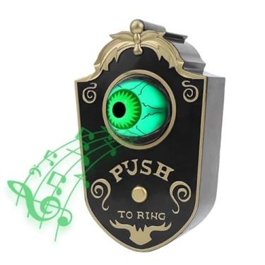Imagem de HSHINE Decoração de campainha de Halloween, campainha assustadora com sons assustadores, campainha de um olho para evento de doces ou travessuras, adereço animado de festa de Halloween para crianças e