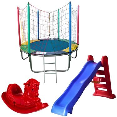 Imagem de Kit Cama Elástica 1,83m Escorregador Grande Gangorra 1 Lugar