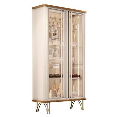 Imagem de Cristaleira de Vidro com Espelho e LED Lucie Off White/Cinamomo H01 - D`Rossi