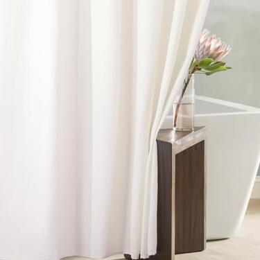 Imagem de Cortina de chuveiro de tecido waffle marfim: cortinas de chuveiro texturizadas bege creme resistente para banheiro - cortina de banho de tecido de poliéster grosso lavável 256 GSM repelente de água -
