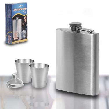 Imagem de Cantil Porta Bebida Inox Whisky Uisque Vodka 2 Copos 200ml