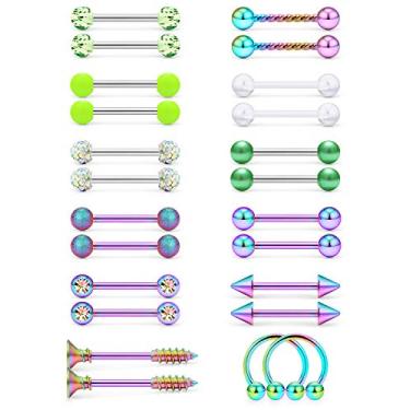Imagem de SCERRRING Anéis de mamilo 14 G de aço inoxidável para mamilos CZ Lingueta reta Anéis de barra retentor Corpo Piercing Joia para mulheres 9/16 polegadas 12 pares