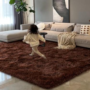 Imagem de HOMORE Tapete marrom para sala de estar, 1,2 x 1,8 m, tapete felpudo moderno para quarto, dormitório, tapete super macio e confortável, tapetes fofos para crianças, berçário, meninas, decoração de