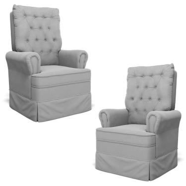 Imagem de Kit 02 Poltronas De Amamentação E Descanso Com Balanço Laís G05 Veludo Cinza - Mpozenato