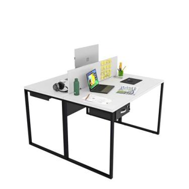 Imagem de Estação De Trabalho Mesa Plataforma 2 Lugares Com Gaveta Escritório Ne