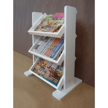 Imagem de Revisteiro De Piso Chão Porta Revistas Livros Branco Laca