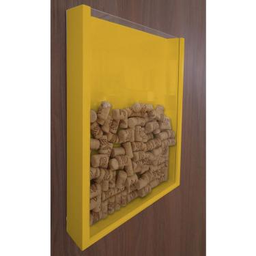 Imagem de Quadro Porta Rolhas De Vinho Champanhe Tampinhas Decorativo Amarelo Laca
