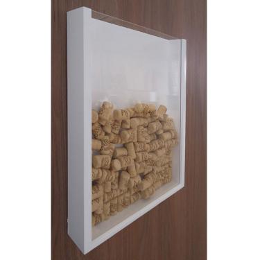 Imagem de Quadro Porta Rolhas De Vinho Champanhe Tampinhas Decorativo Branco Laca