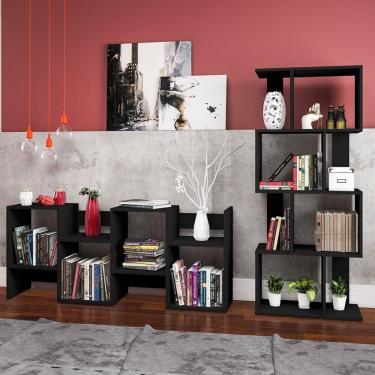 Imagem de Estante Para Livros Com Nichos Esm218 Movelbento Preto