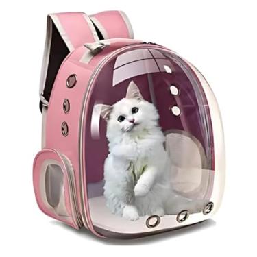 Imagem de Mochila de Transporte para Pets Estilo Astronauta – Janela Panorâmica Transparente, Ventilação 360°, Base Acolchoada – Ideal para Gatos e Cães Pequenos – Conforto e Estilo para Passeios (Rosa)