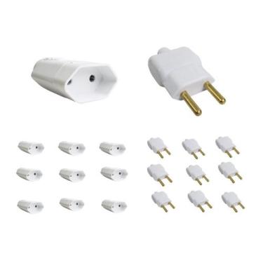 Imagem de Kit 10 Plugue Macho 2 Pinos 2P +Tomada Fêmea 20A Branca - Ilumi