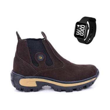 Imagem de Kit Bota Motociclista Couro Masculina Coturno Tratorado + Relógio - Ob