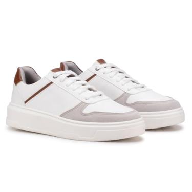 Imagem de Tênis Sapatenis Masculino Casual Couro Confortável Estilo (Branco/Caramelo, BR, Adulto, Numérico, 45)