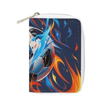 Imagem de NTVOWPZO Carteira masculina com suporte de cartão de crédito macio para cartão de visita, arte abstrata, gelo e fogo, capa para cartão com zíper