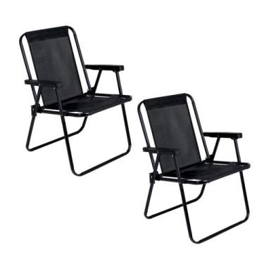 Imagem de Kit 2 Cadeiras de Praia Alta Dobrável Aço Preto 110Kg - 2059 Mor