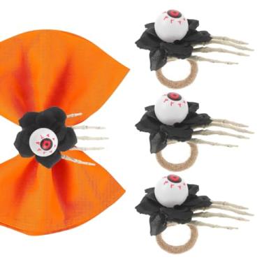 Imagem de JECOMPRIS 4 anéis de guardanapo de Halloween, criativos, globo ocular, fantasma, suportes de mão para decoração de mesa festiva, adorno para reuniões e festas