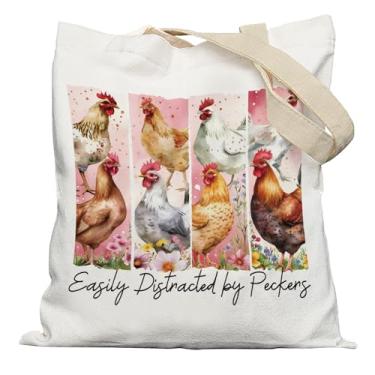 Imagem de APJYM Sacola de presente para amantes de galinhas, bolsa de lona para presente de mãe de fazenda, galo, galinha, reutilizável, sacola de compras de mercearia, roxa