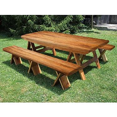 Imagem de Capa de toalha de mesa de piquenique e banco de madeira, estampa de textura de prancha de madeira, para uso ao ar livre, parque, terraço, 76 x 182 cm