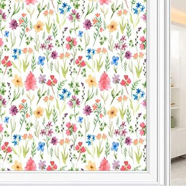 Imagem de Película de janela de privacidade de flores, textura de estilo floral, filme de vidro para sala de estar e escritório em casa, L90 x C 190 cm