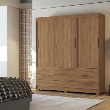 Imagem de Guarda-Roupa Casal Santos Andirá Morretes 3 Portas de Correr 9 Gavetas Externas MDP - 194,4cm de Largura