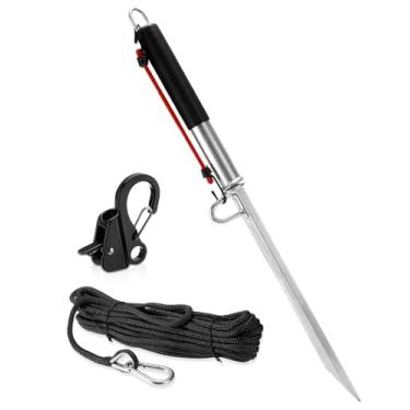 Imagem de Venussar Haste de âncora de barco com ponta de areia de 99 cm, com gancho de âncora de barco de aço inoxidável e linha de âncora de barco de 15 metros, para costa de águas rasas, praia, banco de areia