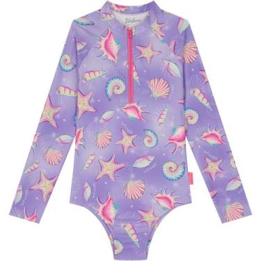 Imagem de Maio Juvenil Menina Proteção Uv50 Roupa de Praia Manga Longa e Ziper -