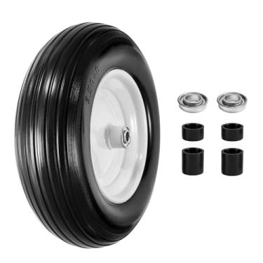 Imagem de LTNICER Pneus de carrinho de mão de 36,8 cm, pneu plano livre de 4,80/4,00-8 com cubo centralizado de 7,6 cm - 15,2 cm, bucha de 3/10.2 cm ou 5/20.3 cm, rodas de carrinho de mão de substituição