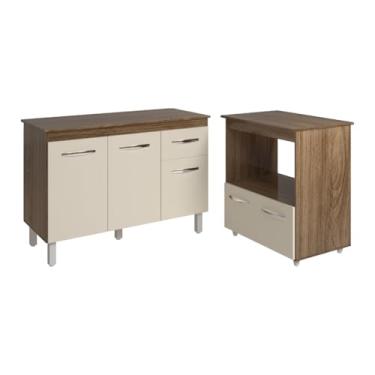 Imagem de Mobília Decor, Balcão Armário Gabinete Aline 118 cm Savana Off White com Tampo Savana e Balcão Amanda Forno Microondas Savana Off White