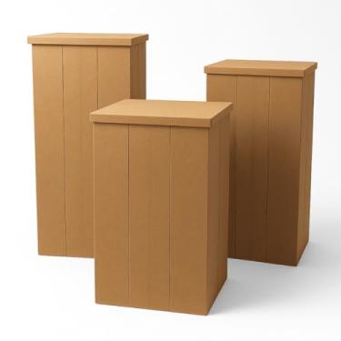 Imagem de Trio De Mesas Para Festa Cubo Desmontável Em Mdf Cru(Ripado,Cor do log)