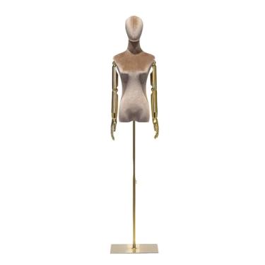 Imagem de Mannequin Manequins para exposição de roupas, torso feminino de veludo com altura ajustável de 65 a 71 polegadas, para vestidos de noiva e camisetas(Brown,Small)