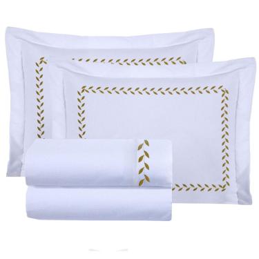 Imagem de Jogo Lençol Casal Super King Clancy 200 Fios Bordado Inglês