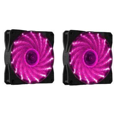 Imagem de Kit 2 Cooler Fan 120mm 12cm 15 Leds Vermelho Azul Verde Branco Rosa - 