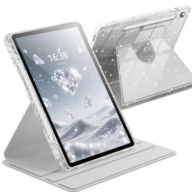 Imagem de INFILAND Capa giratória para Samsung Galaxy Tab S10 FE/ S9 FE 5G 10,9 polegadas/Tab S9 11 polegadas 360 linda capa com glitter com parte traseira transparente, suporte de caneta S para meninas