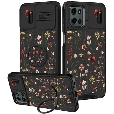 Imagem de Goocrux Capa para Moto G 5G 2025 - Capa de telefone feminina bonita kawaii design estético exclusivo capa de câmera deslizante com suporte de anel capas para Motorola G 5G 2025, preto floral