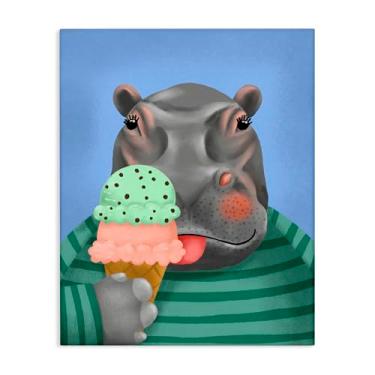 Imagem de Stupell Industries Design de arte de parede em tela de hipopótamo e cone de sorvete por Jilly Jack Designs, 20 x 16