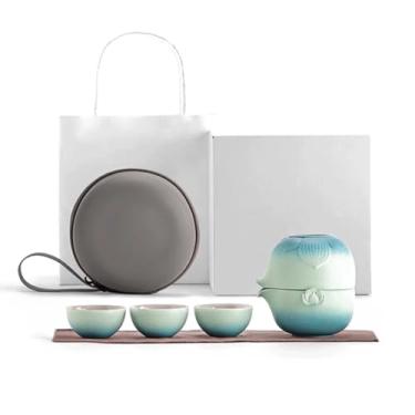 Imagem de Conjunto de bule de chá portátil infusor de chá em forma de lótus conveniente bule de chá de porcelana xícaras de chá de viagem para viagem casa conjunto de chá portátil