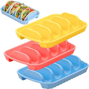 Imagem de Webake Pacote com 3 pratos de silicone para tacos, placa de suporte de taco dividida reutilizável, bandejas grandes para Taco Tuesaday e além, portátil sem esforço e seguro para lava-louças