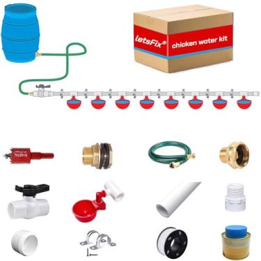 Imagem de letsFix Copos de Água para Frango com Kits de Sistema de Tubo de Pvc(Conjunto Completo Real) - Acessórios Em T de Pvc de 1/2 "E Tubo de Pvc e Mangueira de Jardim Conectados Ao Tanque de Água, Kit Alim