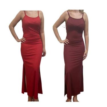 Imagem de KIT C/2 Vestidos Longo Canelado com Fenda - Emporio J, Vermelho, Vinho